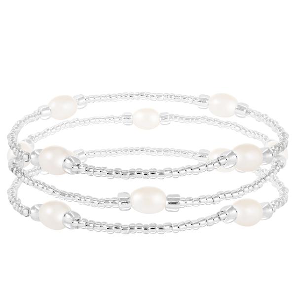 Splendid Pearls Trio of Elastic White Freshwater Pearl Bracelets
