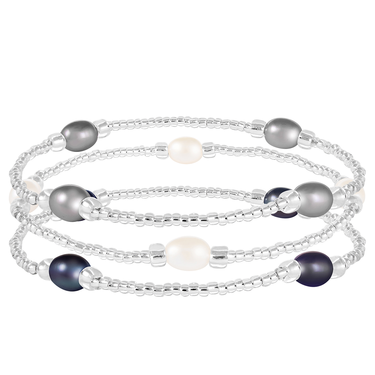 Splendid Pearls Trio Of Elastic Grey Freshwater Pearl Bracelets