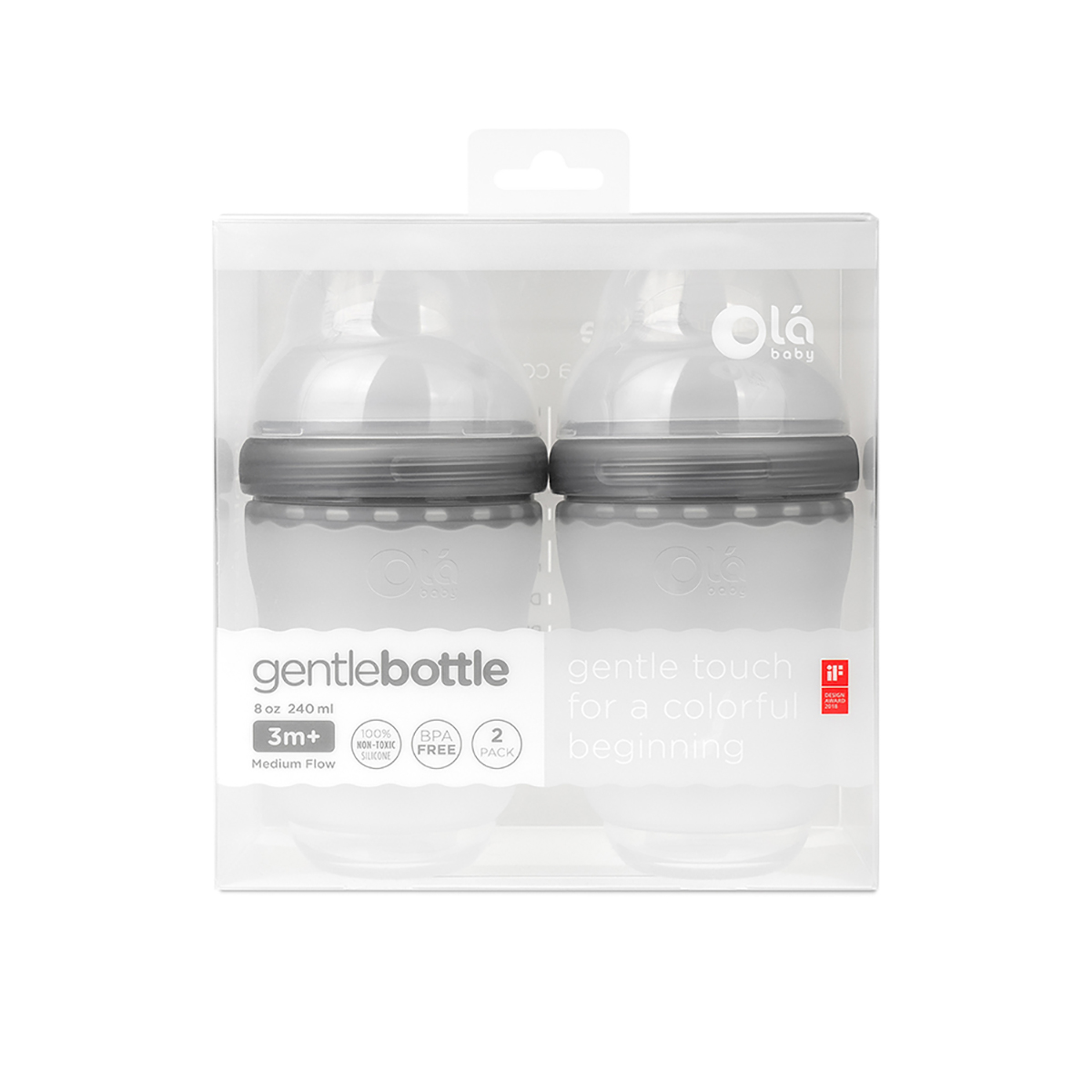 Olababy 8oz. Grey Gentle Bottle - 2pk.