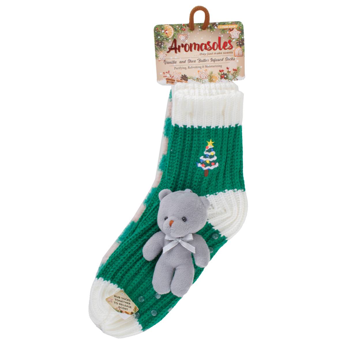 Aromasoles 2pk. Vanilla & Shea Butter Infused Green Tree Socks