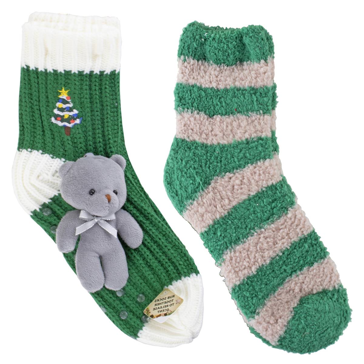 Aromasoles 2pk. Vanilla & Shea Butter Infused Green Tree Socks