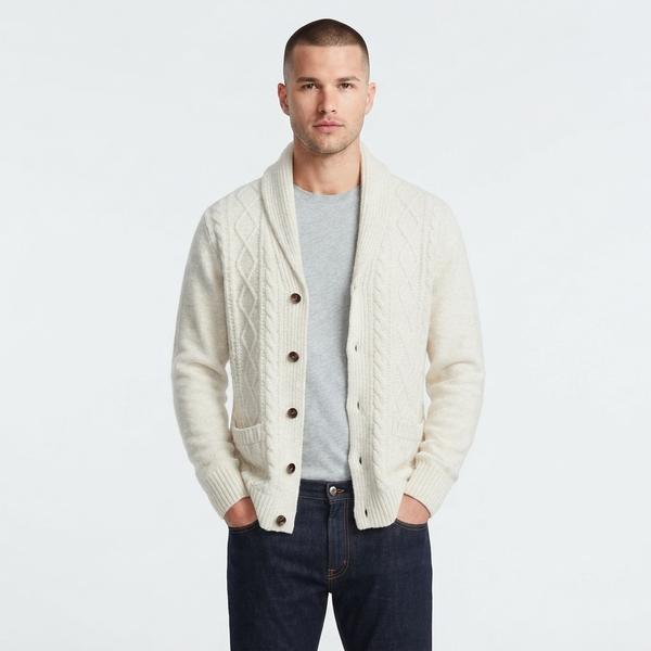 Mens Chaps Solid Cable Front Cardigan