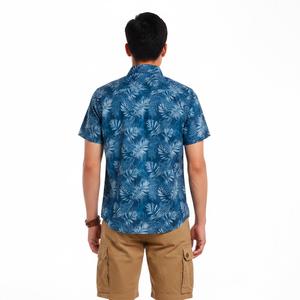 Mens Chaps Performance Tropical Leaf Button Down Shirt-Blue Stone alternate view