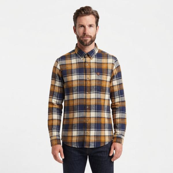 Mens Chaps Double Brush Stretch Flannel Shirt - Golden Brown alternate view