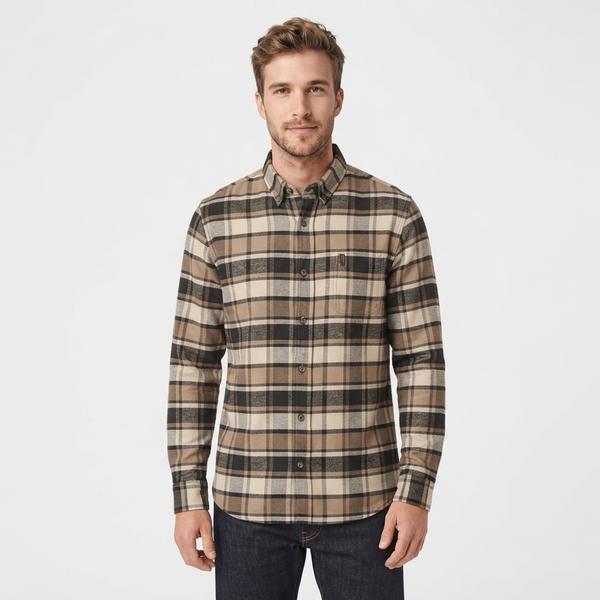 Mens Chaps Double Brush Stretch Flannel Shirt - Sand alternate view