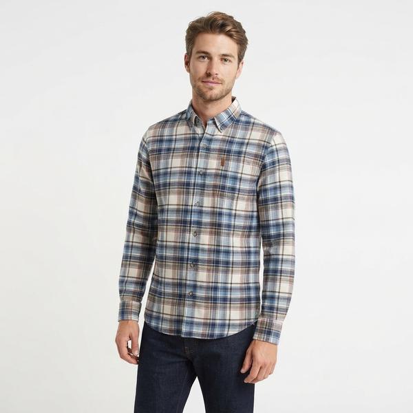Mens Chaps Double Brush Stretch Flannel Shirt - White Sand