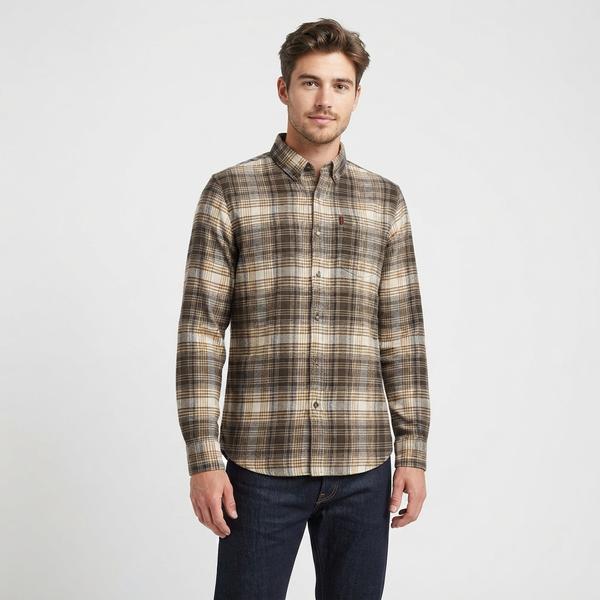 Mens Chaps Double Brush Stretch Flannel Shirt - Winter Moss