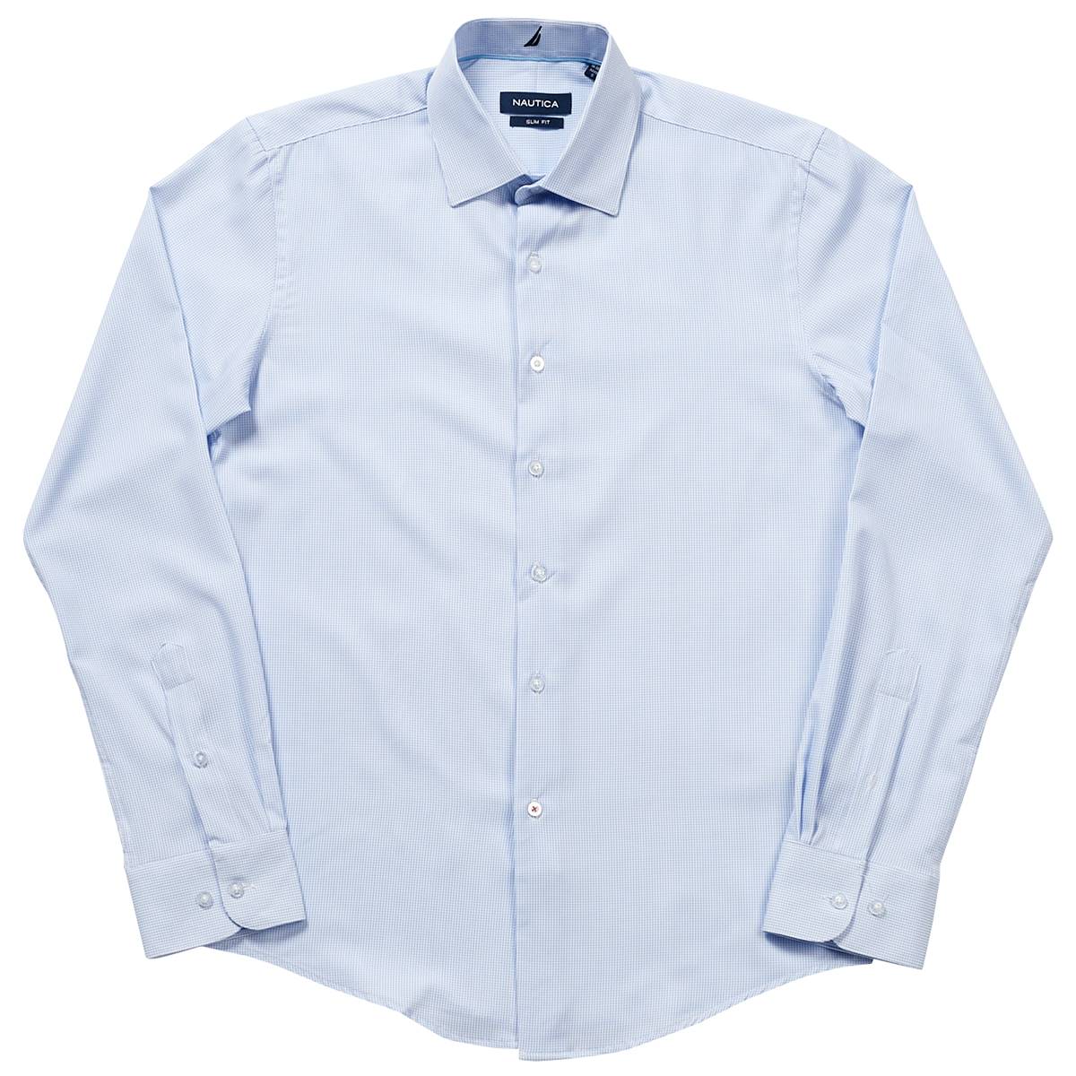 Mens Nautica Slim Fit Dress Shirt - White/Light Blue Checkered