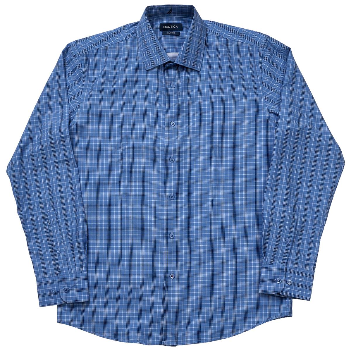 Mens Nautica Slim Fit Super Dress Shirt - Blue Grid Plaid