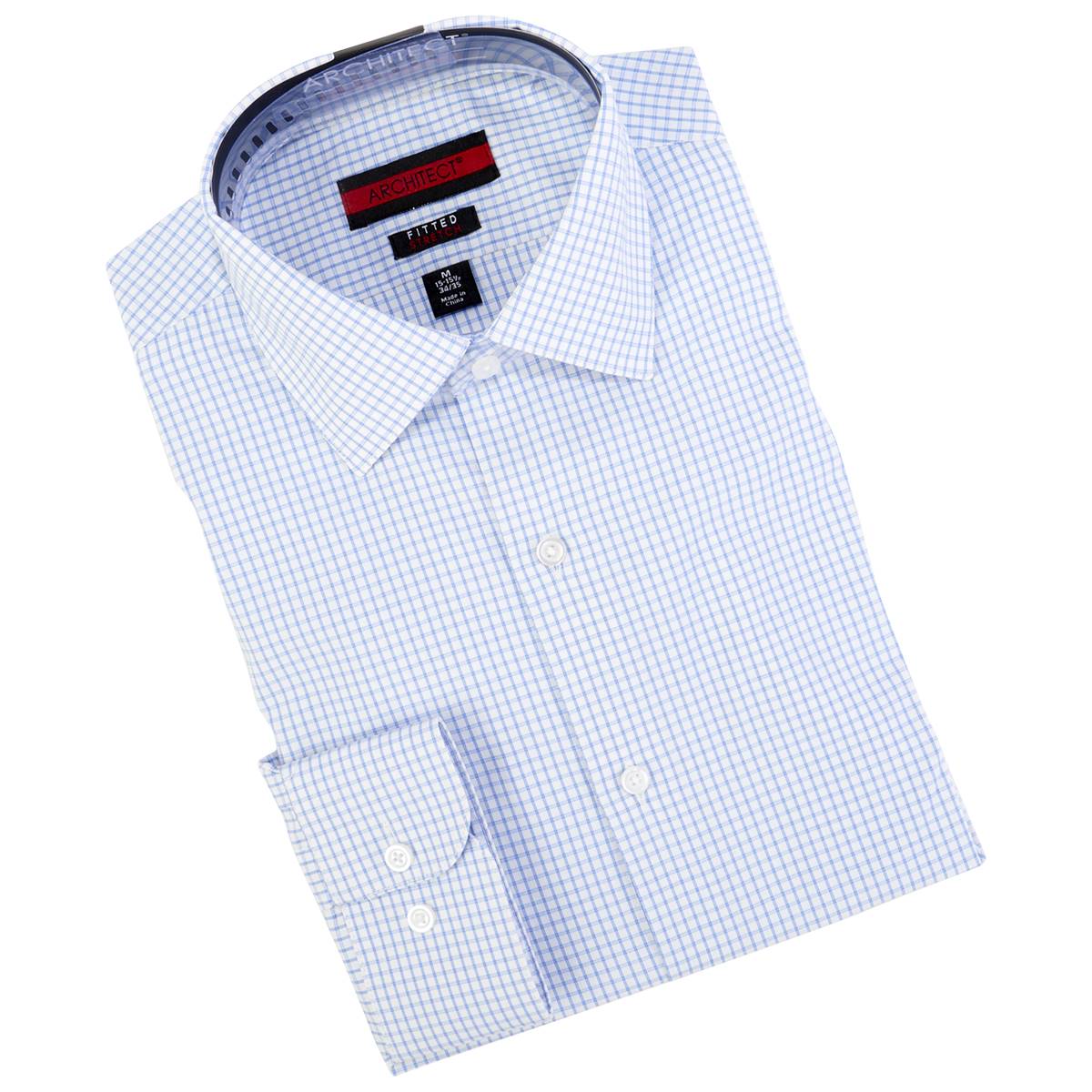 Mens Architect(R) Fitted Stretch Dress Shirt - White & Blue Plaid