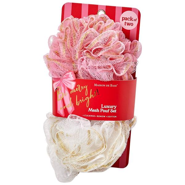 Masion De Base 2pk. Luxury Mesh Pouf Set - Pink/White