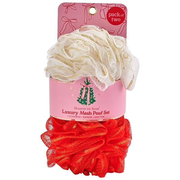 Maison De Base 2pk. Luxury Mesh Pouf Set - Red/White