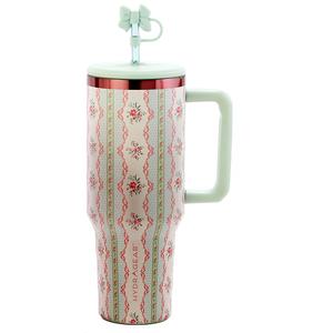 40oz. Floral Stripe Travel Cup - Mint