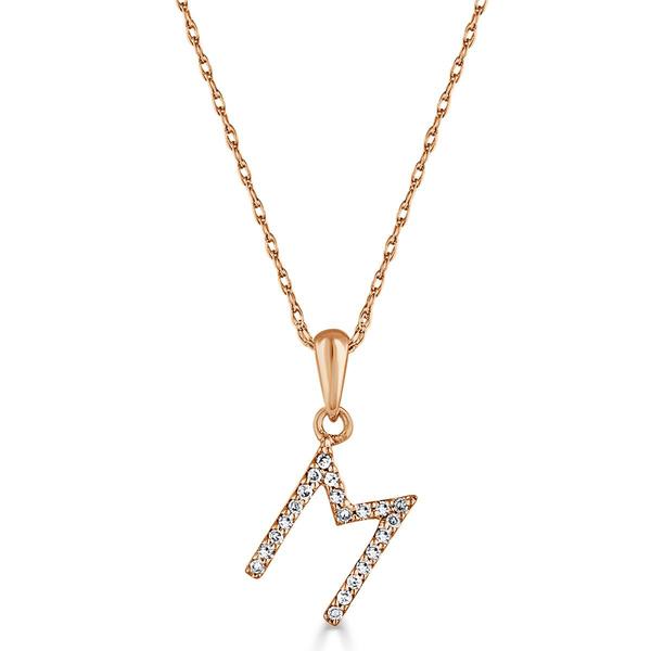 Diamond Classics(tm) 14kt. Rose Gold Initial M Letter Necklace