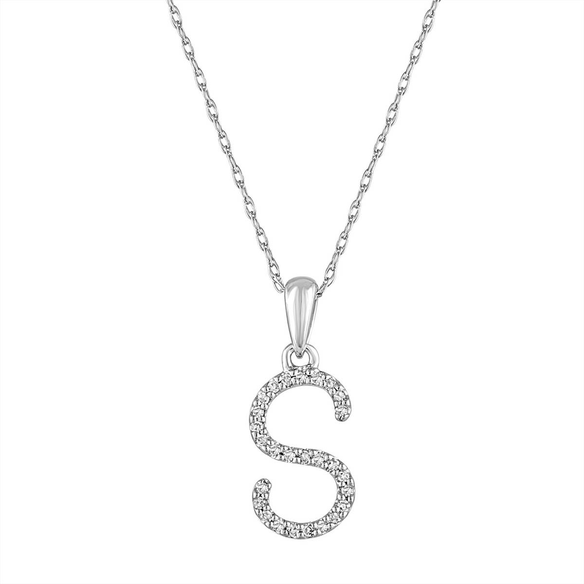 Diamond Classics(tm) 14kt. White Gold Initial S Letter Necklace