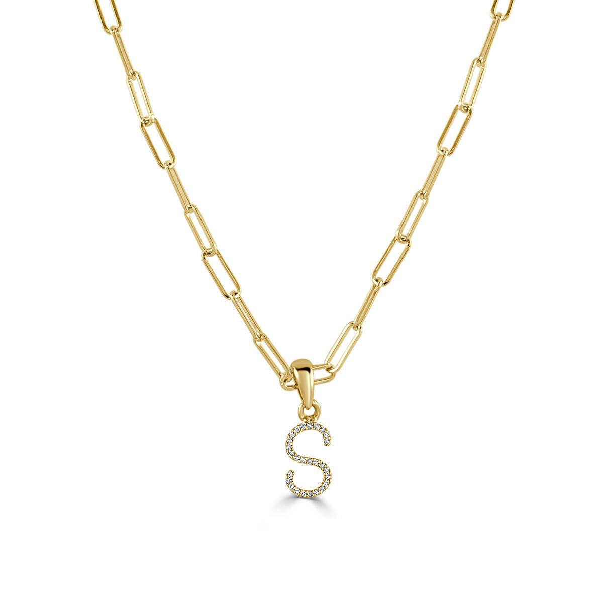 Diamond Classics(tm) 14kt. Gold Initial S Paperclip Necklace