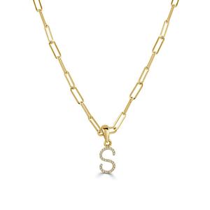 Diamond Classics(tm) 14kt. Gold Initial S Paperclip Necklace