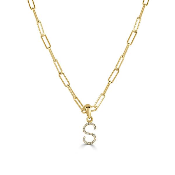 Diamond Classics(tm) 14kt. Gold Initial S Paperclip Necklace