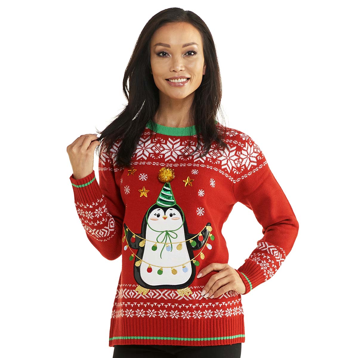 Womens Holiday Hype Pull Over Party Penguin Novelty Sweater