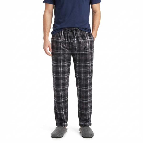 Mens Preswick & Moore(R) Black/White Plaid Silk Fleece Pajama Pants