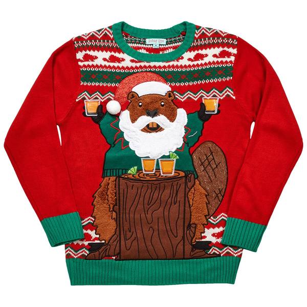 Mens Holiday Hype Beaver Shots with Pocket Ugly Christmas Sweater