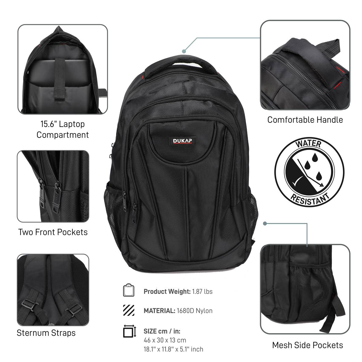 DUKAP Edge Executive Backpack W/ 15.6in. Laptop Pouch