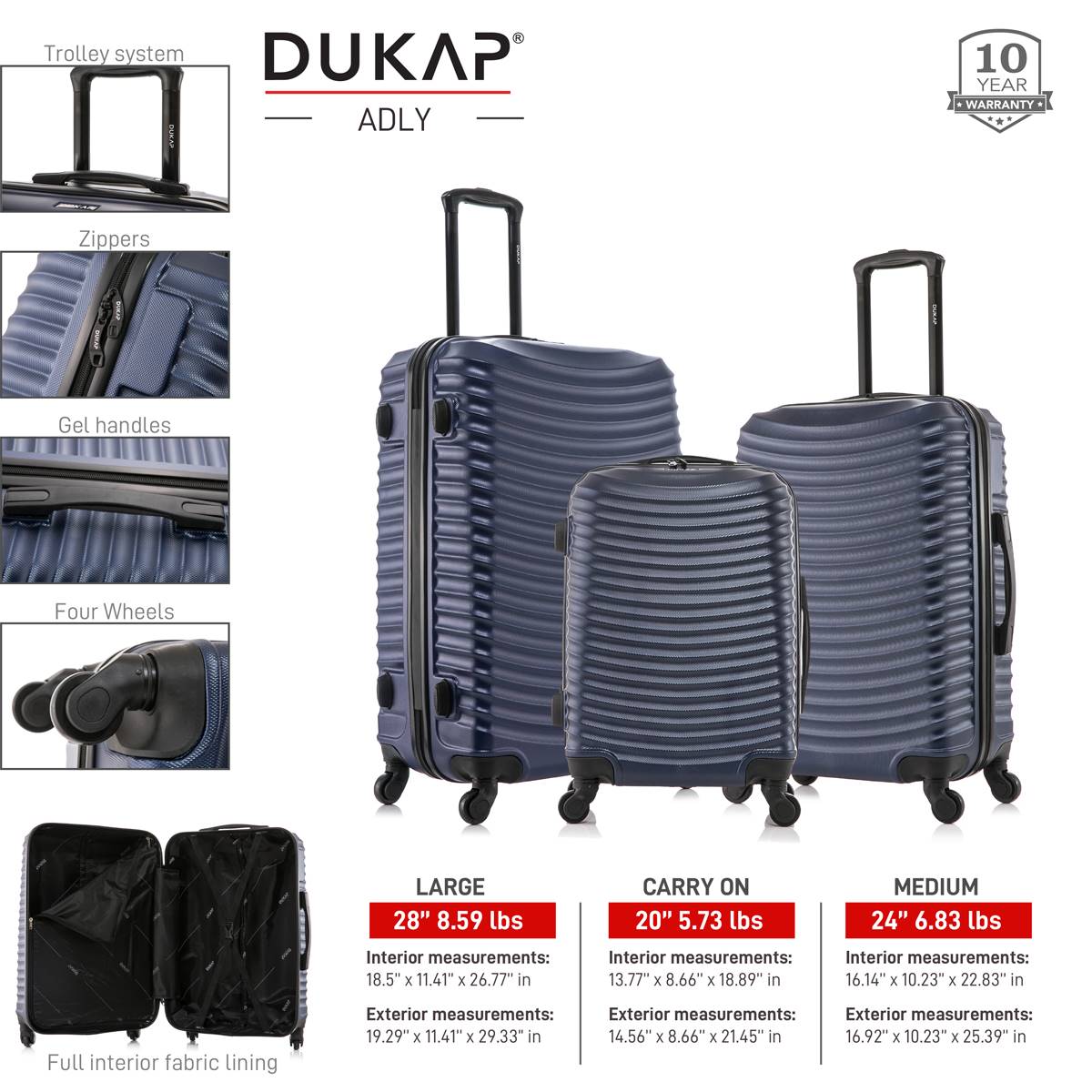 DUKAP Adly 3pc. Lightweight Hardside Spinner Luggage Set