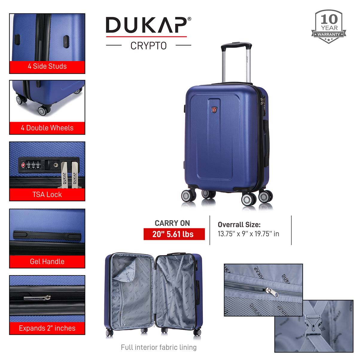 DUKAP Crypto Lightweight 20in. Carry-On Hardside Spinner