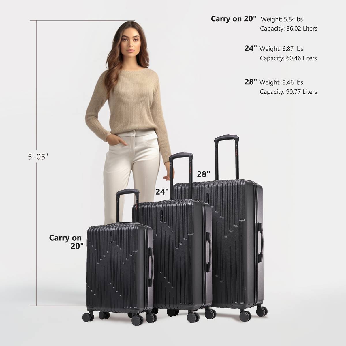 InUSA Drip 3pc. Lightweight Hardside Spinner Luggage Set