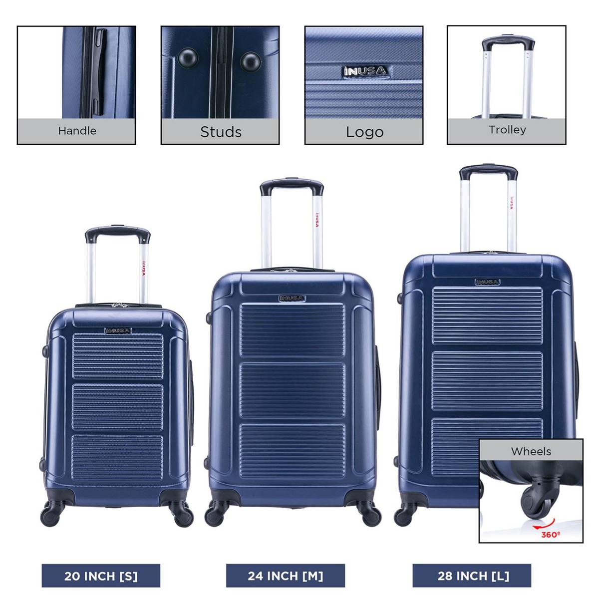 InUSA Pilot 3pc. Hardside Spinner Luggage Set