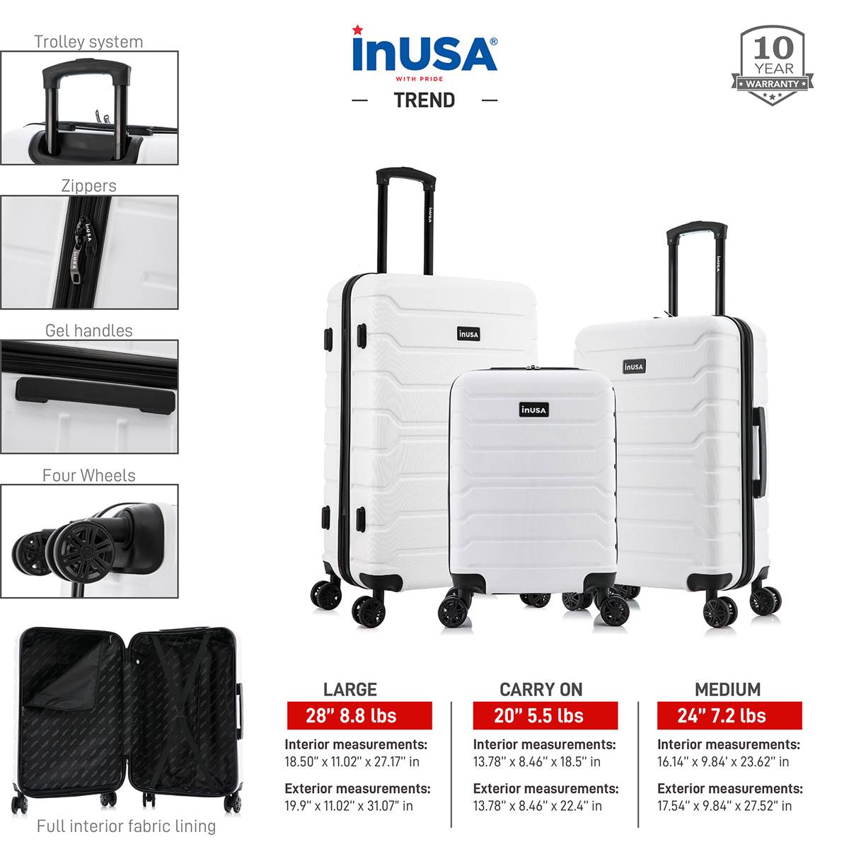 InUSA Trend 3pc. Lightweight Hardside Spinner Luggage Set