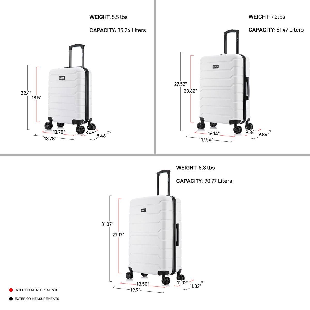 InUSA Trend 3pc. Lightweight Hardside Spinner Luggage Set