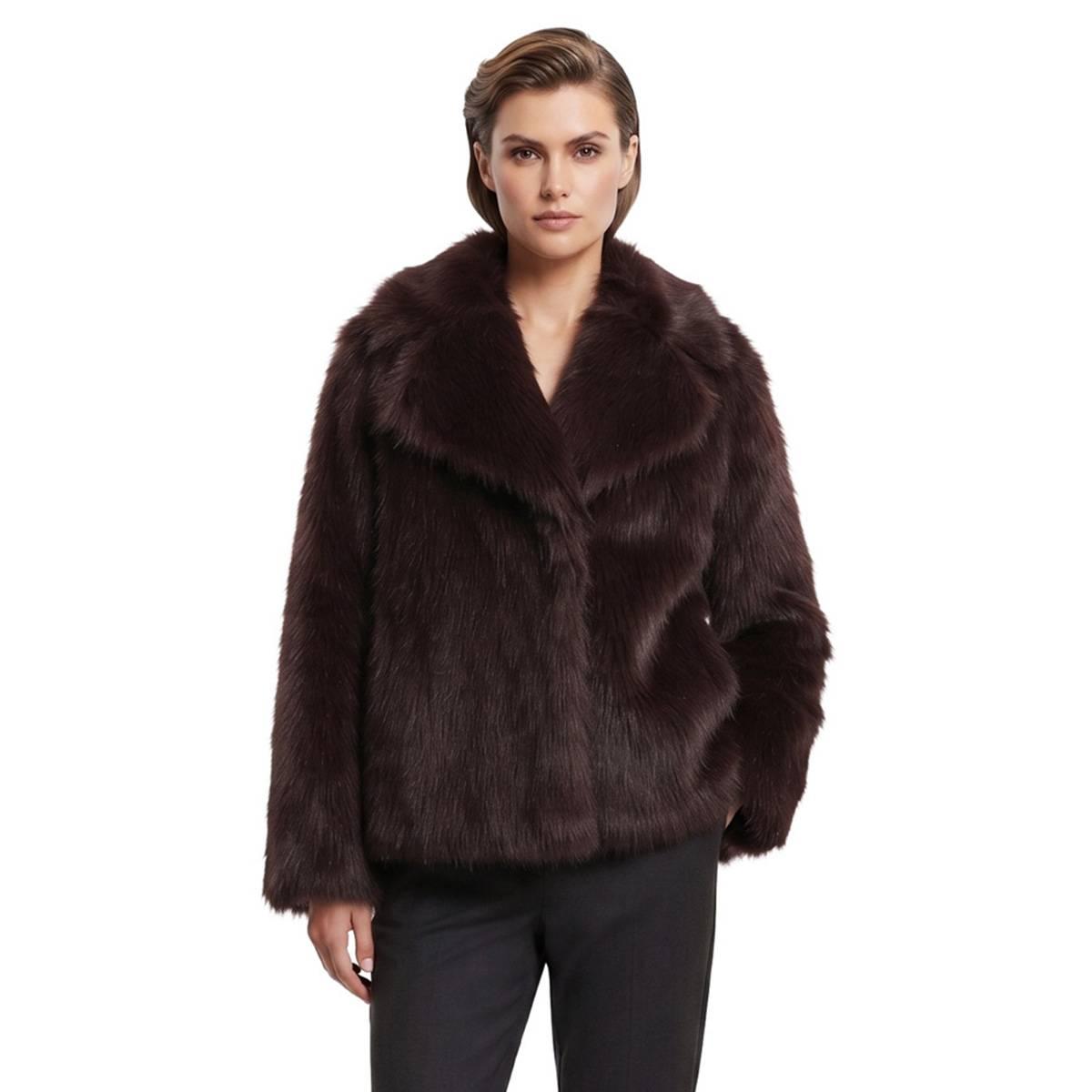 Steve Madden Women's Faux Fur Extended Collar Coat - Black