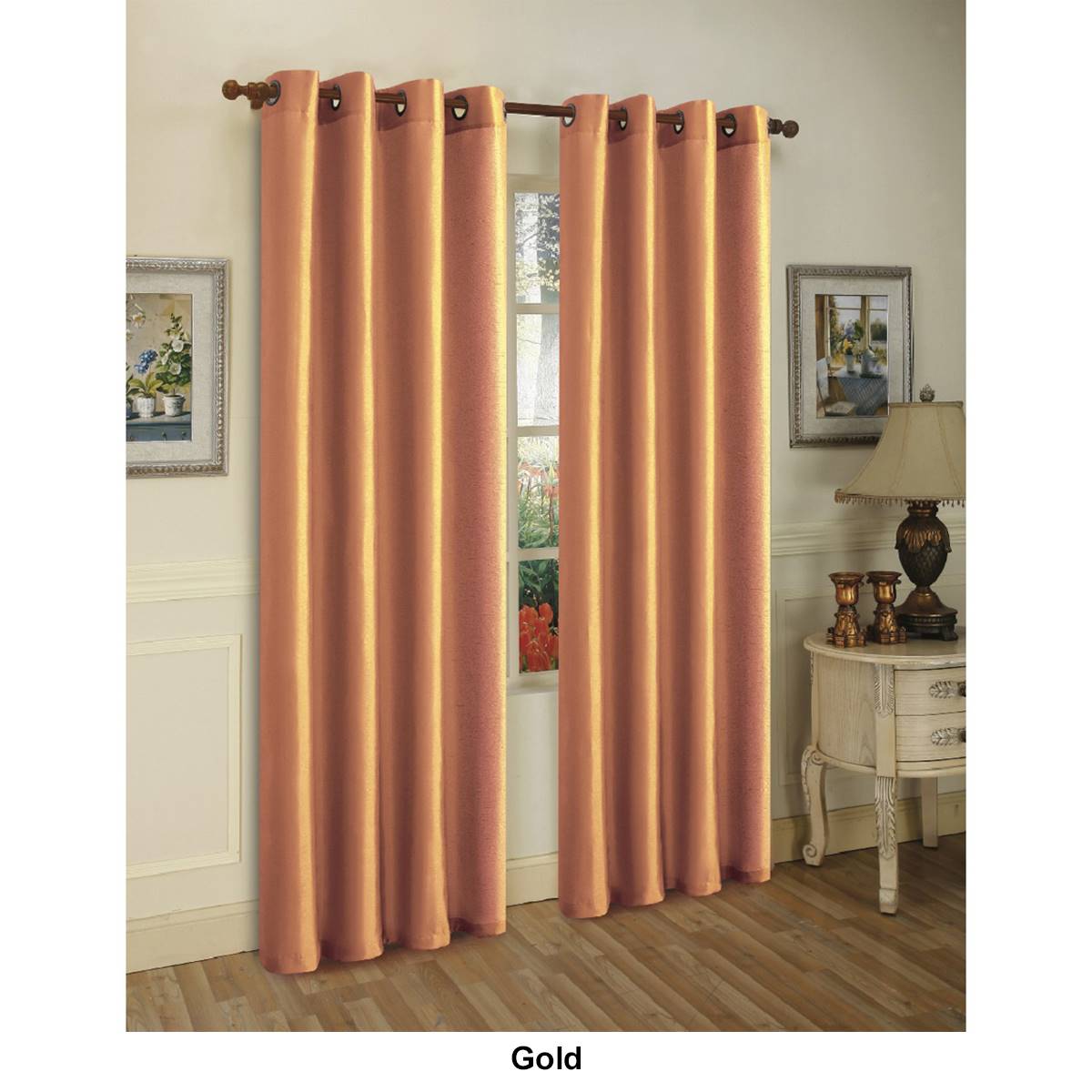 J&V Textiles Faux Silk Grommet Curtain Panels