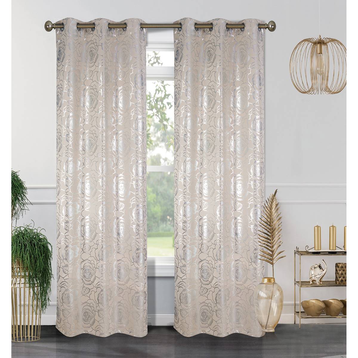 J&V Textiles Bethany Floral Blackout Grommet Curtain Panels