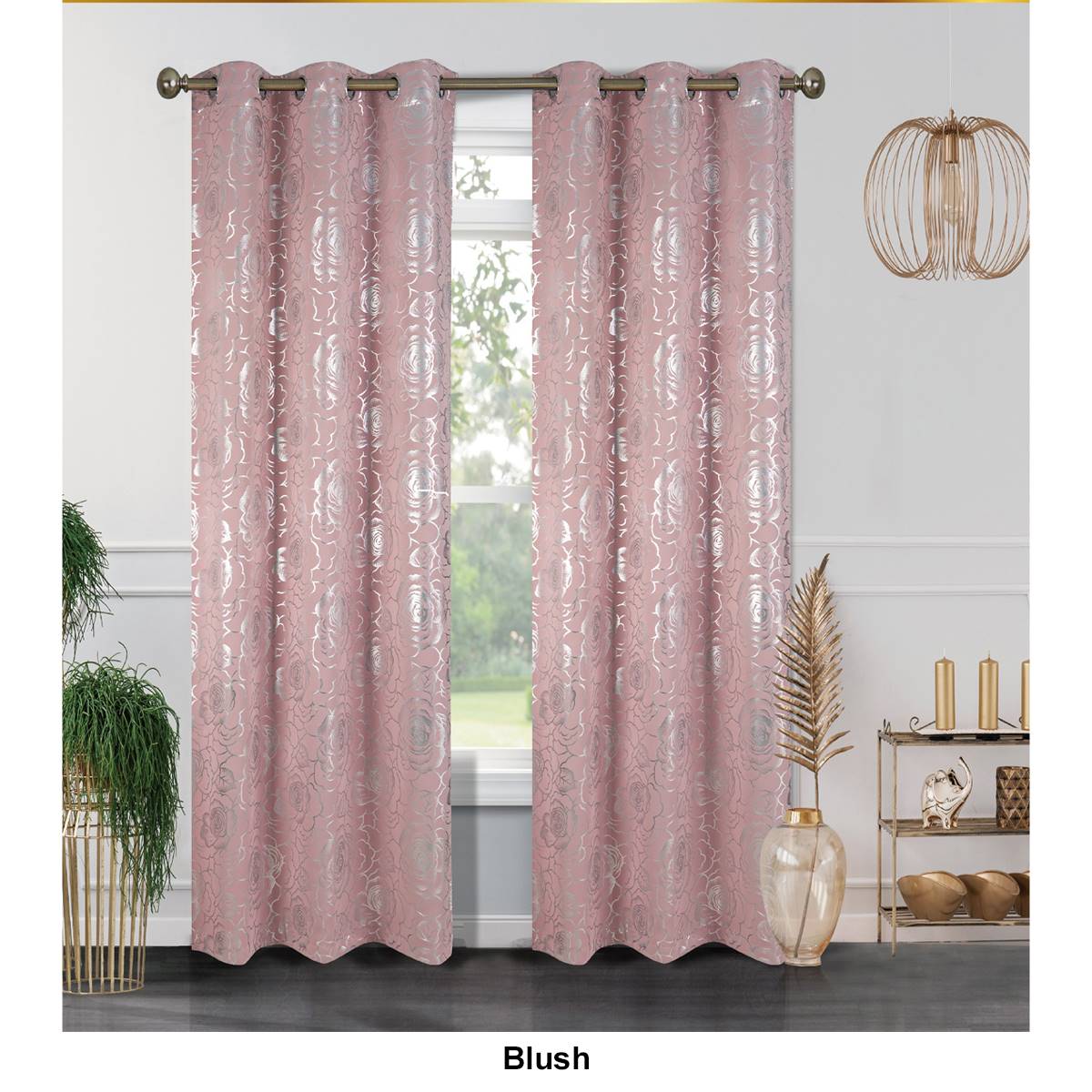 J&V Textiles Bethany Floral Blackout Grommet Curtain Panels