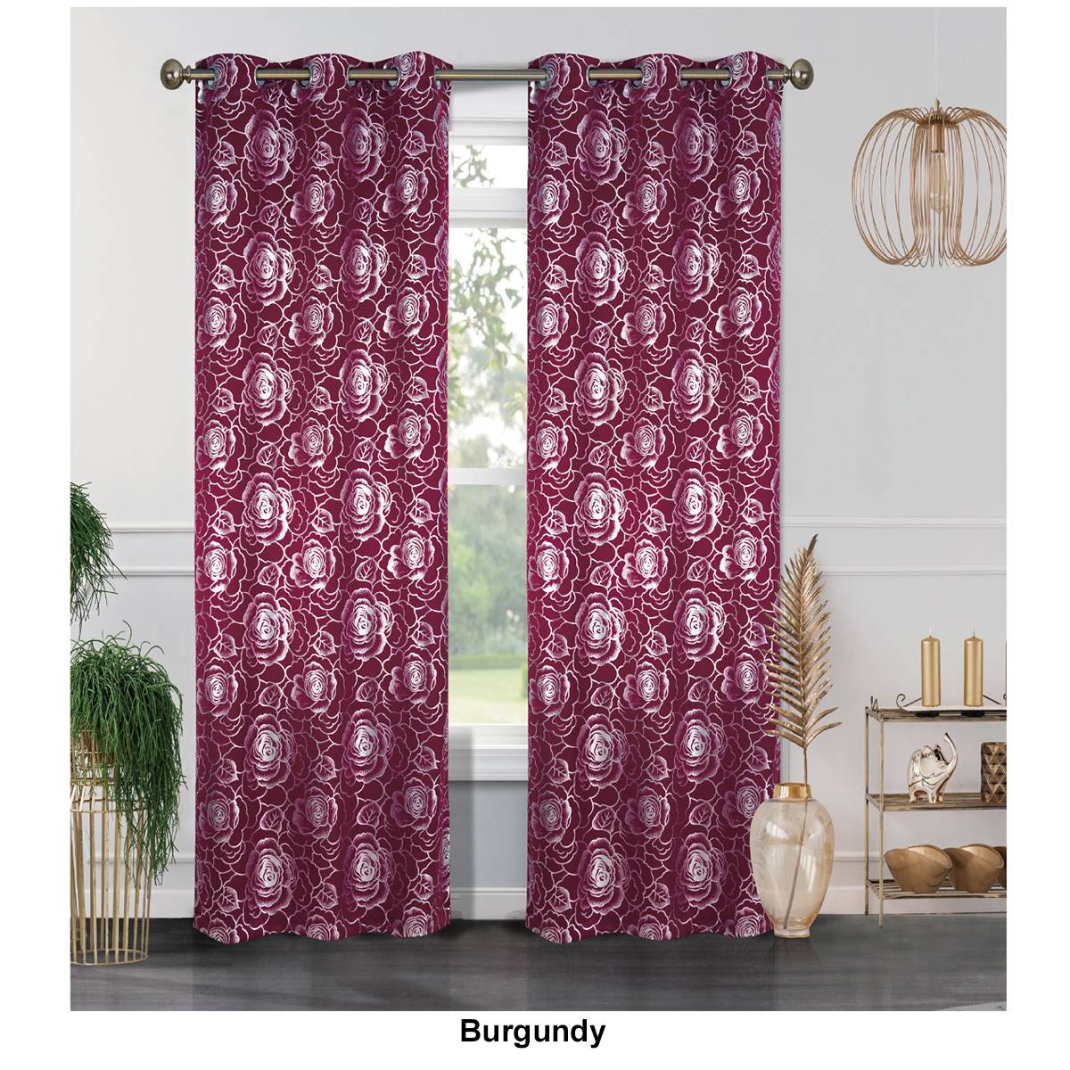 J&V Textiles Bethany Floral Blackout Grommet Curtain Panels