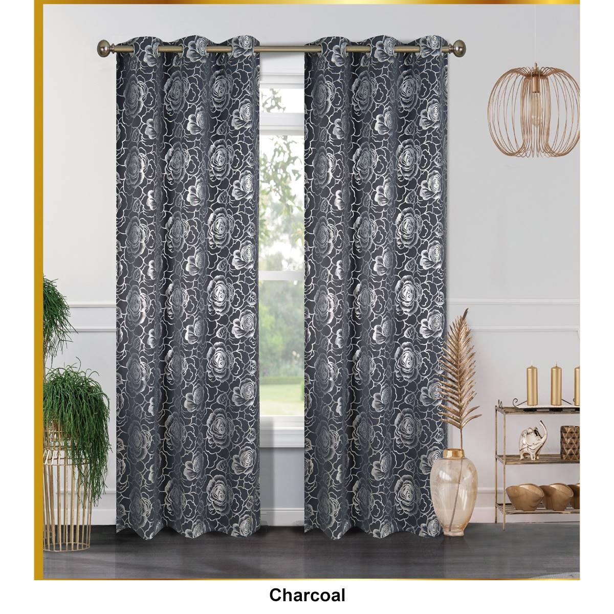 J&V Textiles Bethany Floral Blackout Grommet Curtain Panels