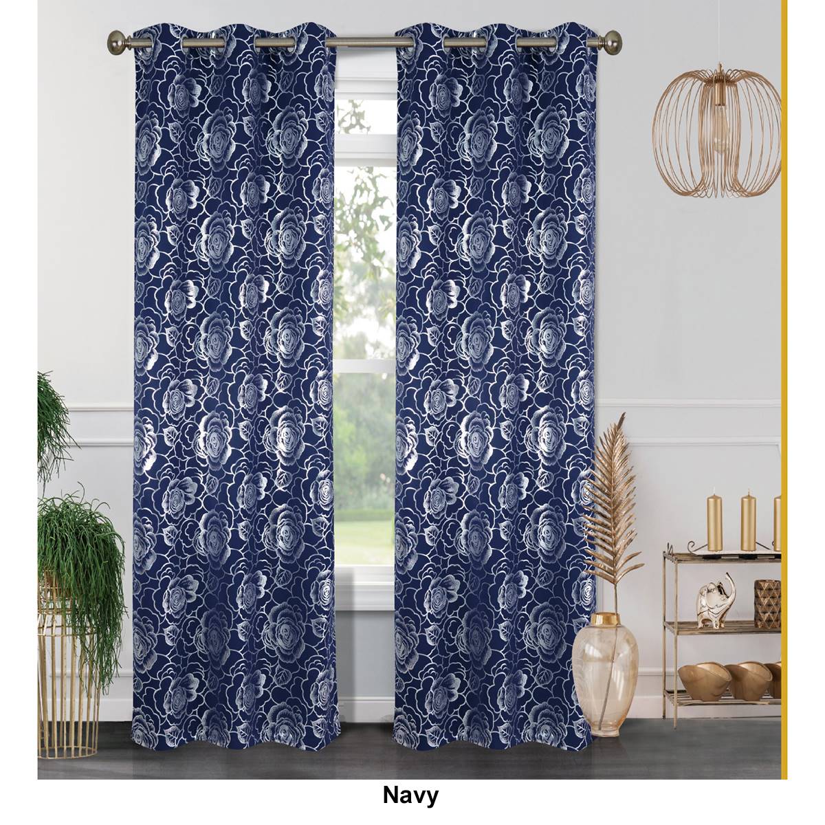 J&V Textiles Bethany Floral Blackout Grommet Curtain Panels