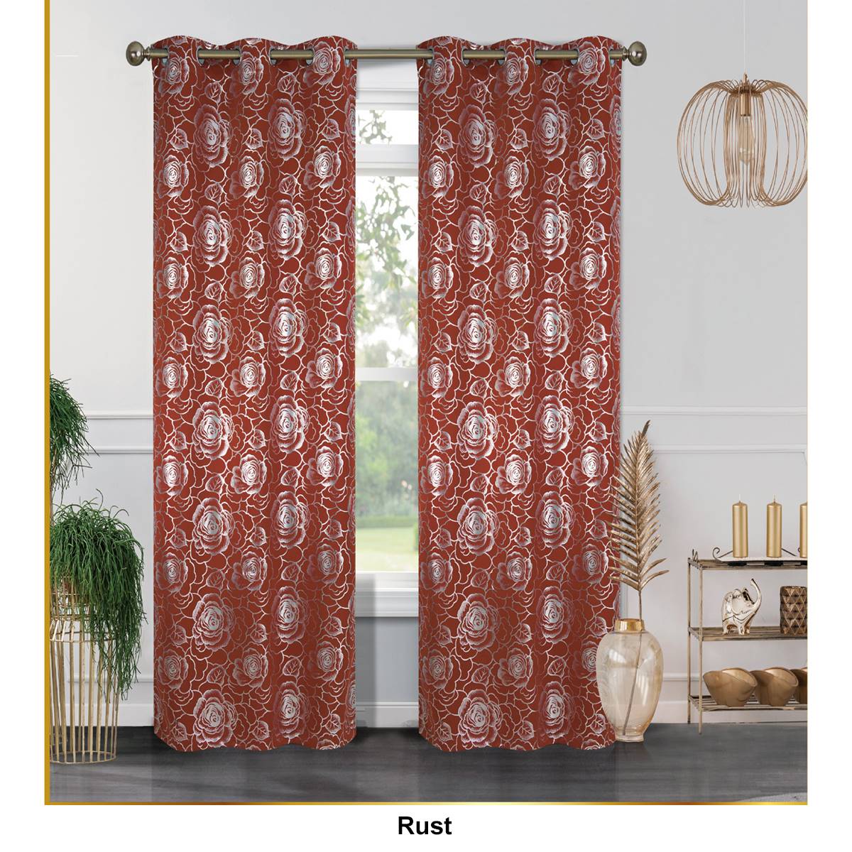 J&V Textiles Bethany Floral Blackout Grommet Curtain Panels