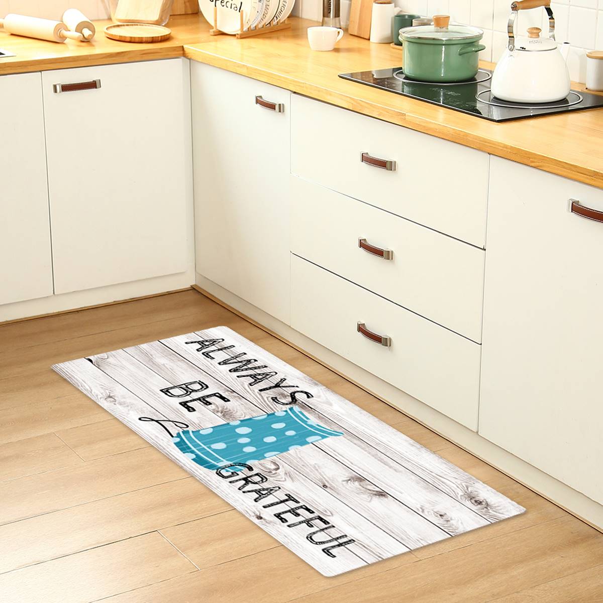 J&V Textiles Cloud Comfort Always Be Grateful Kitchen Mat