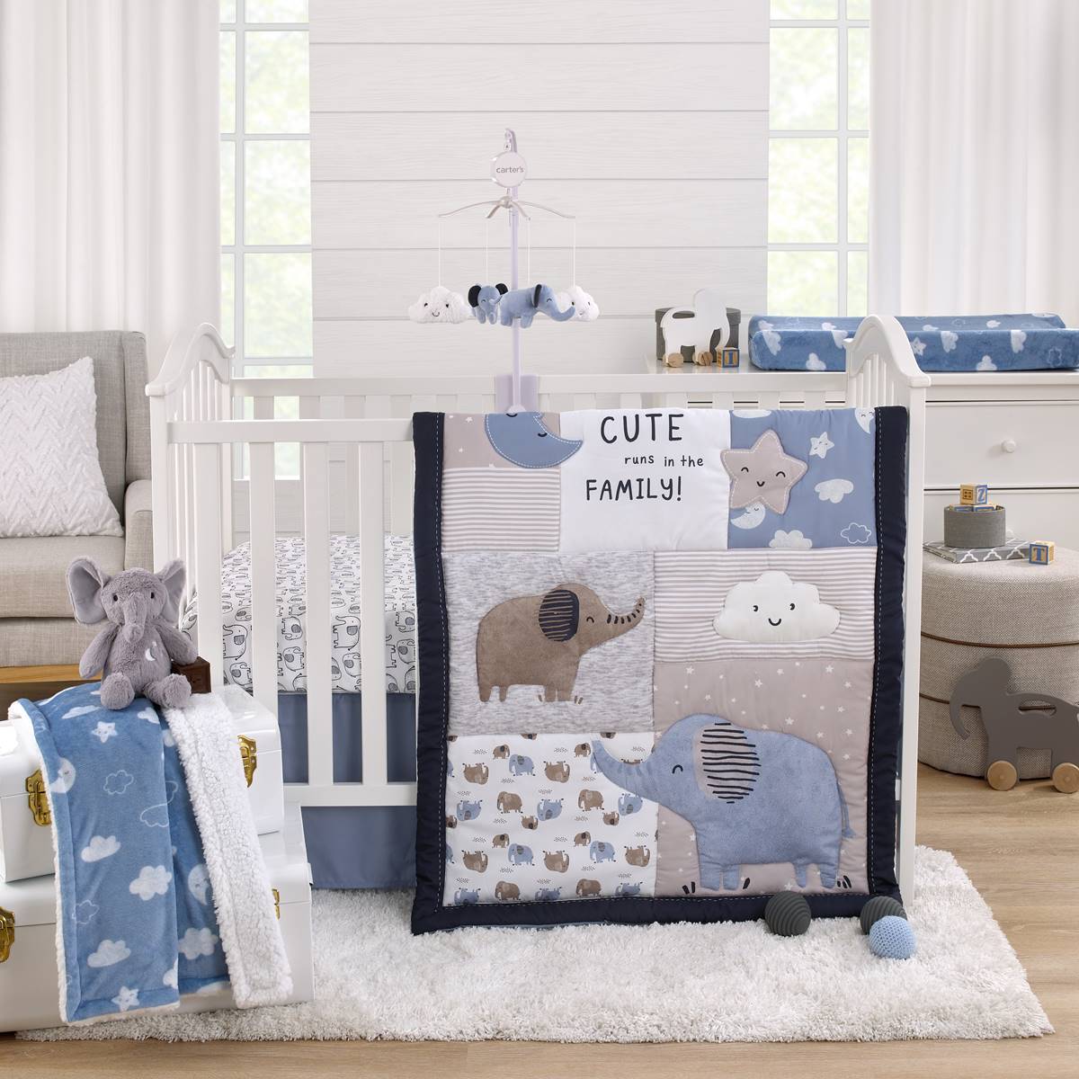 Carters(R) 3pc. Blue Elephant Nursery Crib Bedding Set