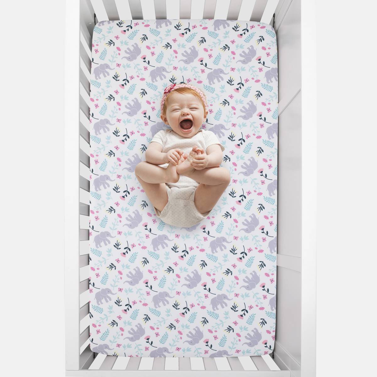 Carters(R) Floral Elephant Super Soft Fitted Crib Sheet