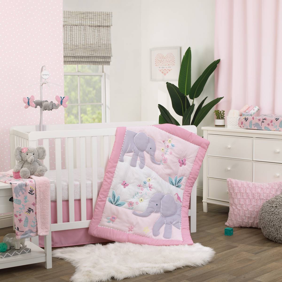 Carters(R) 3pc. Floral Elephant Nursery Crib Bedding Set