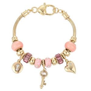 Beautiful Blessings Gold-Tone Pink Accent Charm Bracelet