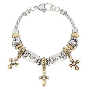 Beautiful Blessings Two-Tone Cross Charm Bracelet