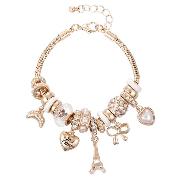 Beautiful Blessings Hearts/Tower/Bow Charm Crystal Bracelet