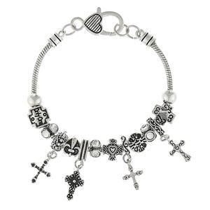 Antique Silver Plated Multiple Cross Charms Bracelet