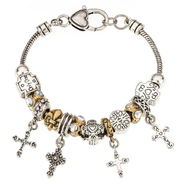 Beautiful Blessings Antique Two-Tone Cross Charm Bracelet