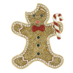 Gold Plated Glitter Gingerbread Man Pin